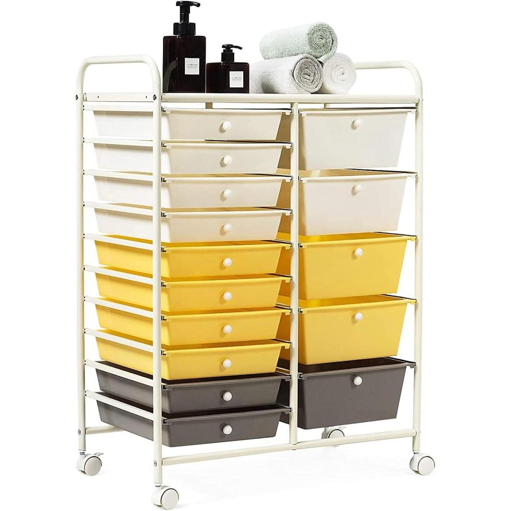 image:imageGiantex Plastic Boxes 15 Drawer Rolling Organizer Cart Utility Storage Tools Scrapbook Paper MultiUse Yellow