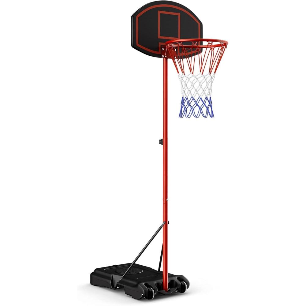 image:imageGiantex Portable Basketball Hoop Adjustable Height 6585 FT Backboard System Stand with 2 Wheels Fillable Base WeatherResistant Nylon Net Basketball Goal Indoor Outdoor for Kids Youth