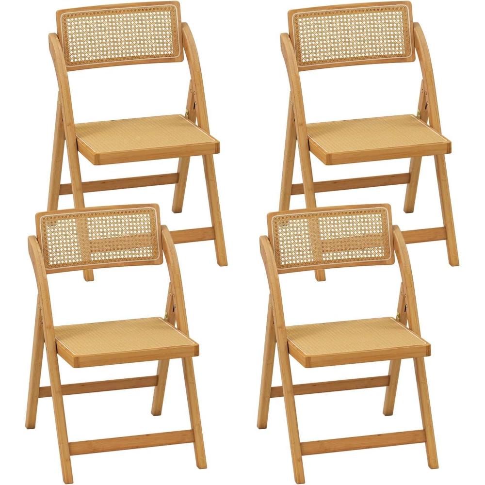 image:imageGiantex Rattan Folding Chairs Set of 2 Bamboo Dining Chairs with Rotatable Backrests Max Load 330 lbs Boho Kitchen Side Chair for Living Room Restaurant No Assembly Natural2