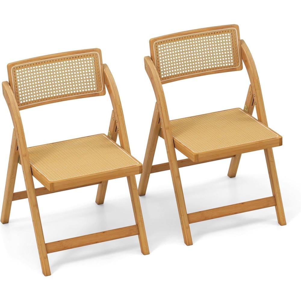 image:imageGiantex Rattan Folding Chairs Set of 2 Bamboo Dining Chairs with Rotatable Backrests Max Load 330 lbs Boho Kitchen Side Chair for Living Room Restaurant No Assembly Natural1