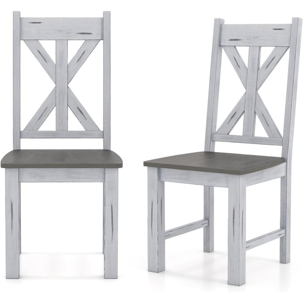 image:imageGiantex Retro Wooden Dining Chairs Set of 2 Farmhouse Kitchen Chairs wRubber Wood Frame Elegant Hollowed Backrest Armless Dining Room Chairs Rustic Side Chairs for Restaurant Living Room Grey1