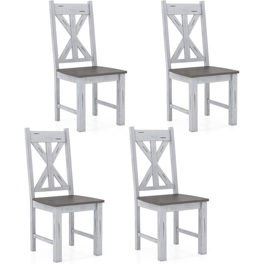 image:imageGiantex Retro Wooden Dining Chairs Set of 2 Farmhouse Kitchen Chairs wRubber Wood Frame Elegant Hollowed Backrest Armless Dining Room Chairs Rustic Side Chairs for Restaurant Living Room Grey2