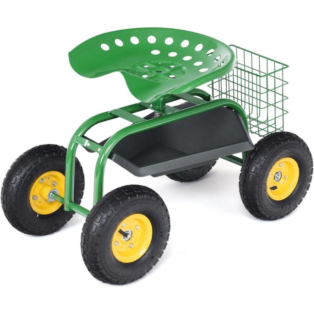 image:imageGiantex Rolling Garden Work Seat 360 Swivel Gardening Workseat with Wheels Tool Basket Adjustable Height Outdoor Scooter for Sitting Gardening Stool Chair for Planting Trimming GreenGreen