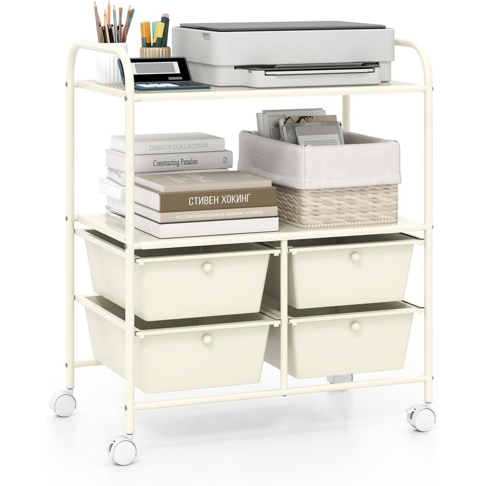 image:imageGiantex Rolling Storage Cart with 10 Drawers Utility Cart with Tabletop Drawer Organizer with Wheels for Craft Art Paper Tool Mobile Organization amp Sorting for Office Home School School SuppliesIvory