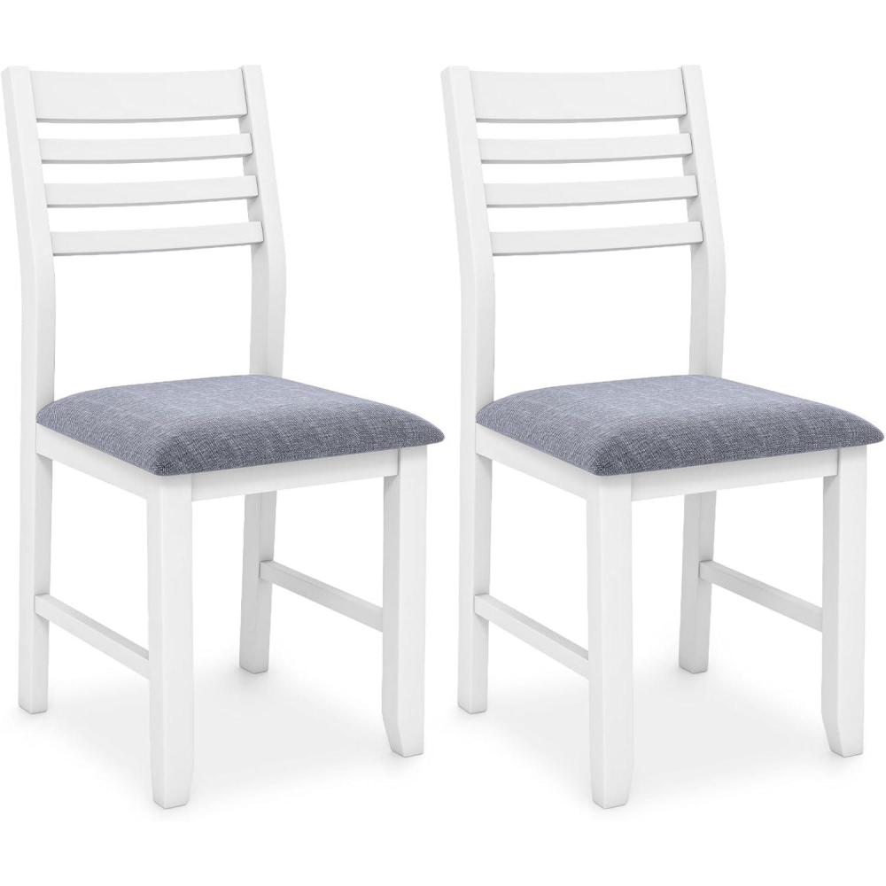 image:imageGiantex Set of 2 Dining Chairs White Upholstered Kitchen Chairs wPadded Seat amp Ladder Back Farmhouse Armless Side Chairs Modern Dining Room Chairs for Home Living Room RestaurantWhitegrey