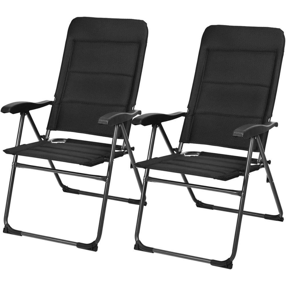 image:imageGiantex Set of 2 Patio Chairs Folding Chairs with Adjustable Backrest Outdoor Sling Chairs for Bistro Deck Backyard Armchair with Padded Seat 300 lbs Capacity 2 Black2