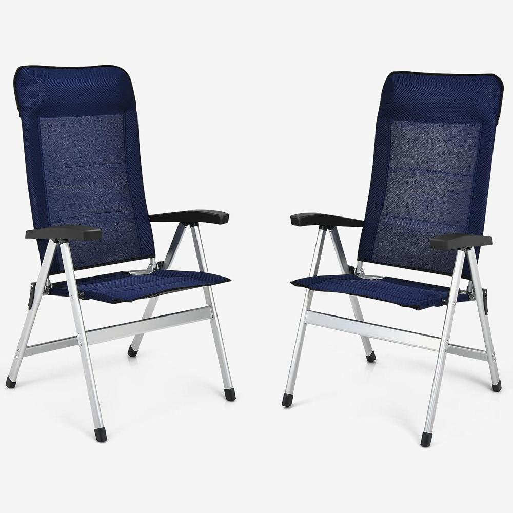 image:imageGiantex Set of 2 Patio Chairs Folding Outdoor Chairs High Back Recliner with Headrest and Armrests 7 Levels Adjustable Camping Chairs Safe Lock Lawn Chairs Porch Balcony Furniture BlueBlue
