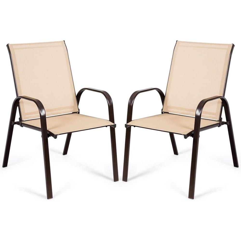 image:imageGiantex Set of 2 Patio Chairs Outdoor Bistro Armchairs with Metal Frame Mesh Seats High Backrest Patio Dining Chairs for Porch Garden Pool Balcony Yard DeckCoffee