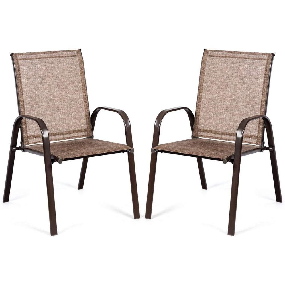image:imageGiantex Set of 2 Patio Chairs Outdoor Bistro Armchairs with Metal Frame Mesh Seats High Backrest Patio Dining Chairs for Porch Garden Pool Balcony Yard DeckBrown
