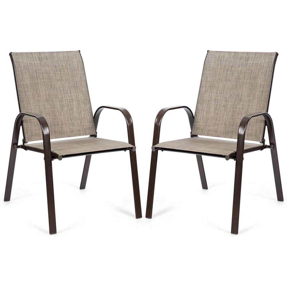 image:imageGiantex Set of 2 Patio Chairs Outdoor Bistro Armchairs with Metal Frame Mesh Seats High Backrest Patio Dining Chairs for Porch Garden Pool Balcony Yard DeckGrey