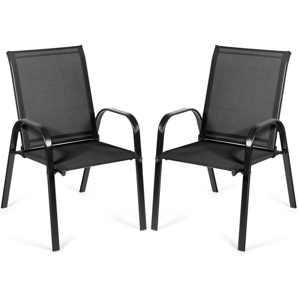 image:imageGiantex Set of 2 Patio Chairs Outdoor Bistro Armchairs with Metal Frame Mesh Seats High Backrest Patio Dining Chairs for Porch Garden Pool Balcony Yard DeckBlack