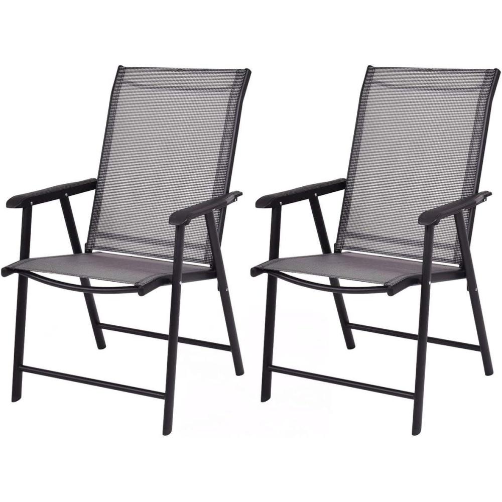 image:imageGiantex Set of 2 Patio Folding Chairs Outdoor Chairs with Armrest Portable Dining Chairs for Porch Camping Pool Beach Deck Lawn Garden 2Pack Patio Sling Chairs Metal Frame GreyGrey