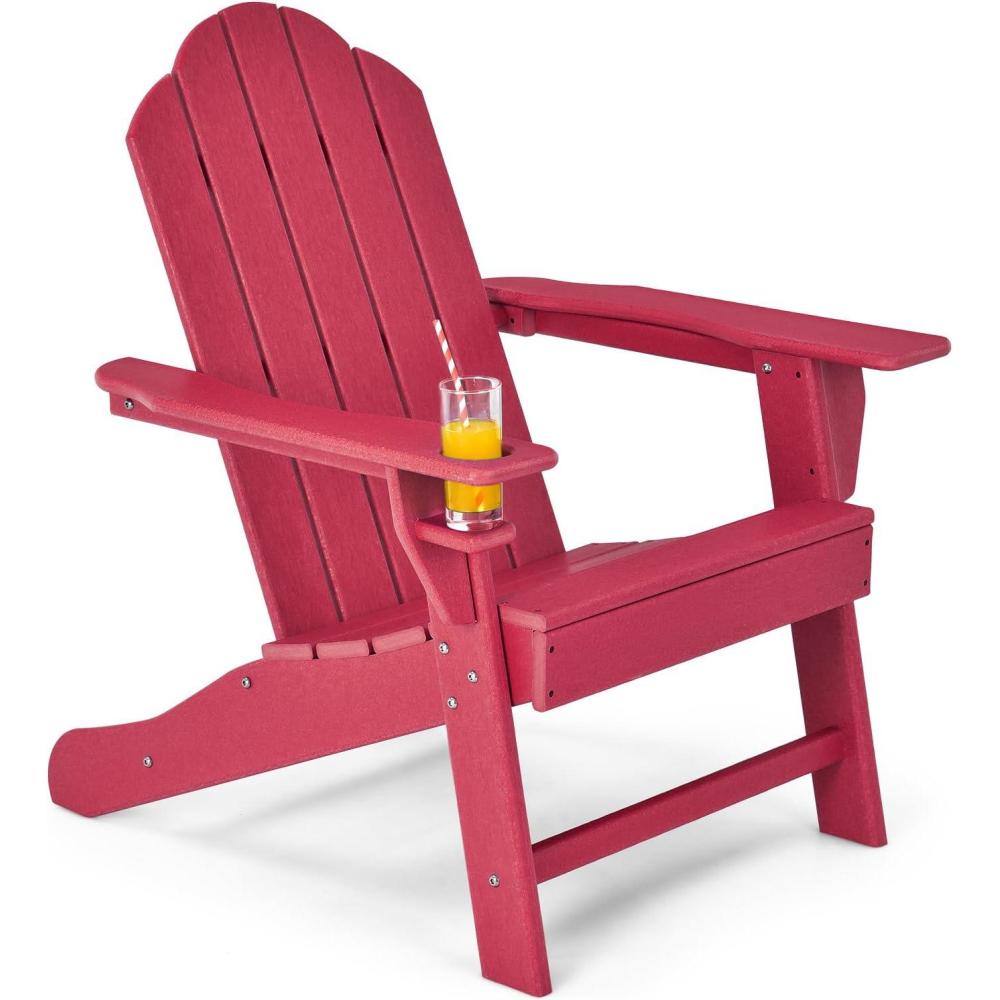 image:imageGiantex Set of 4 Adirondack Chair Outdoor Fire Pit Chairs HDPE Weather Resistant Patio Chair for CampfireDeck Garden Yard Lawn Furniture Porch and Lawn Seating Composite ChairsRed