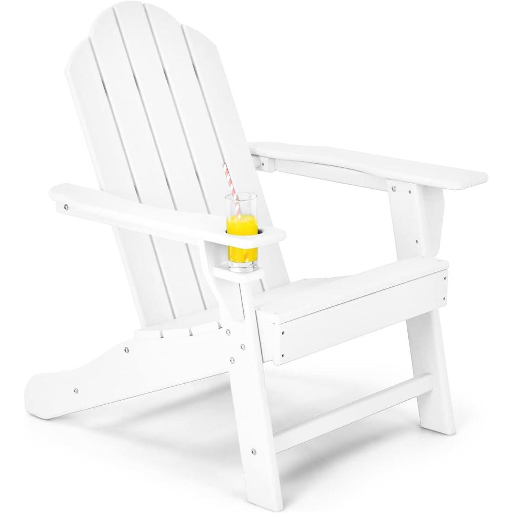 image:imageGiantex Set of 4 Adirondack Chair Outdoor Fire Pit Chairs HDPE Weather Resistant Patio Chair for CampfireDeck Garden Yard Lawn Furniture Porch and Lawn Seating Composite ChairsWhite