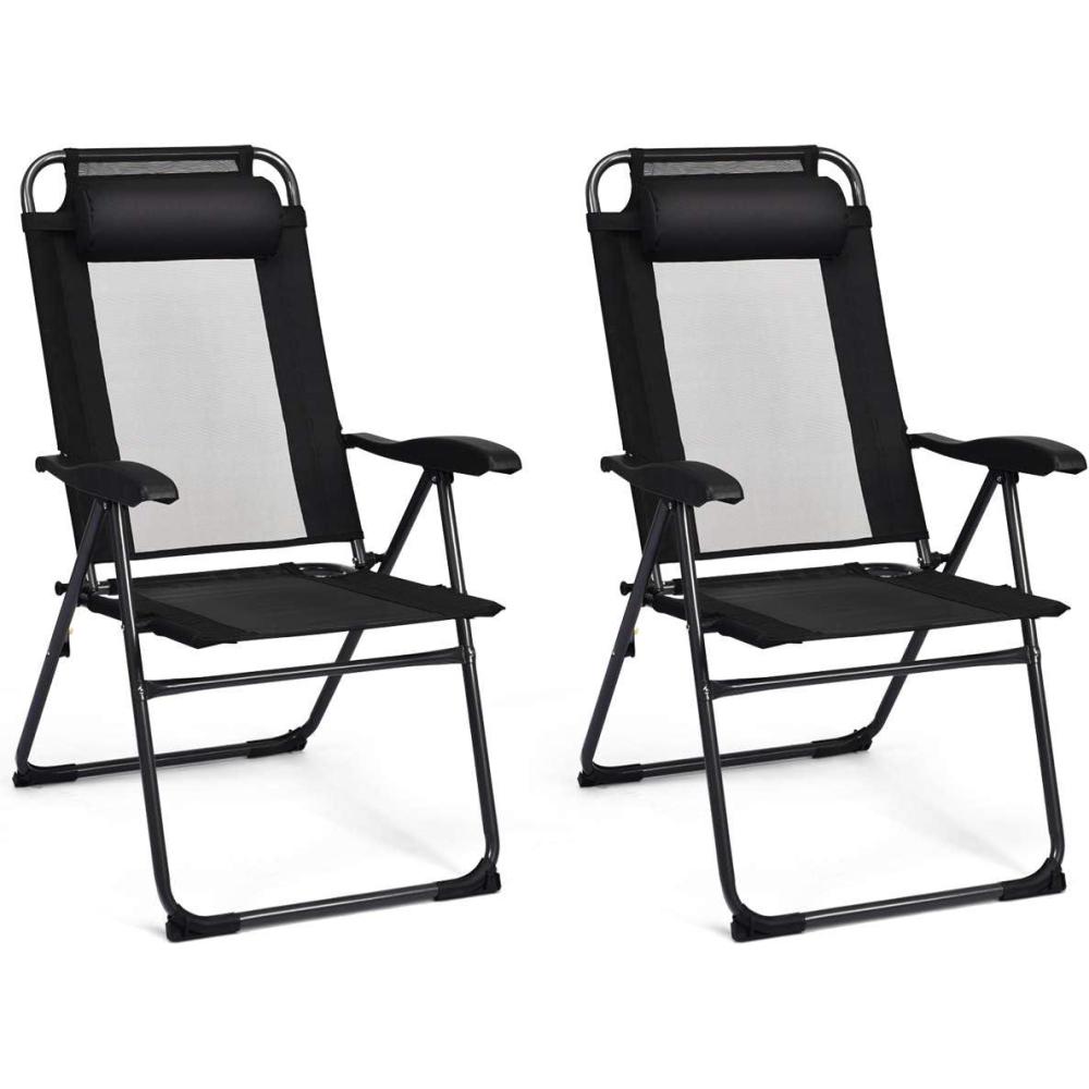 image:imageGiantex Set of 4 Patio Dining Chairs Folding Lounge Chairs with 7 Level Adjustable Backrest 300 Lbs Capacity Outdoor Portable Chairs with Metal FrameBlack