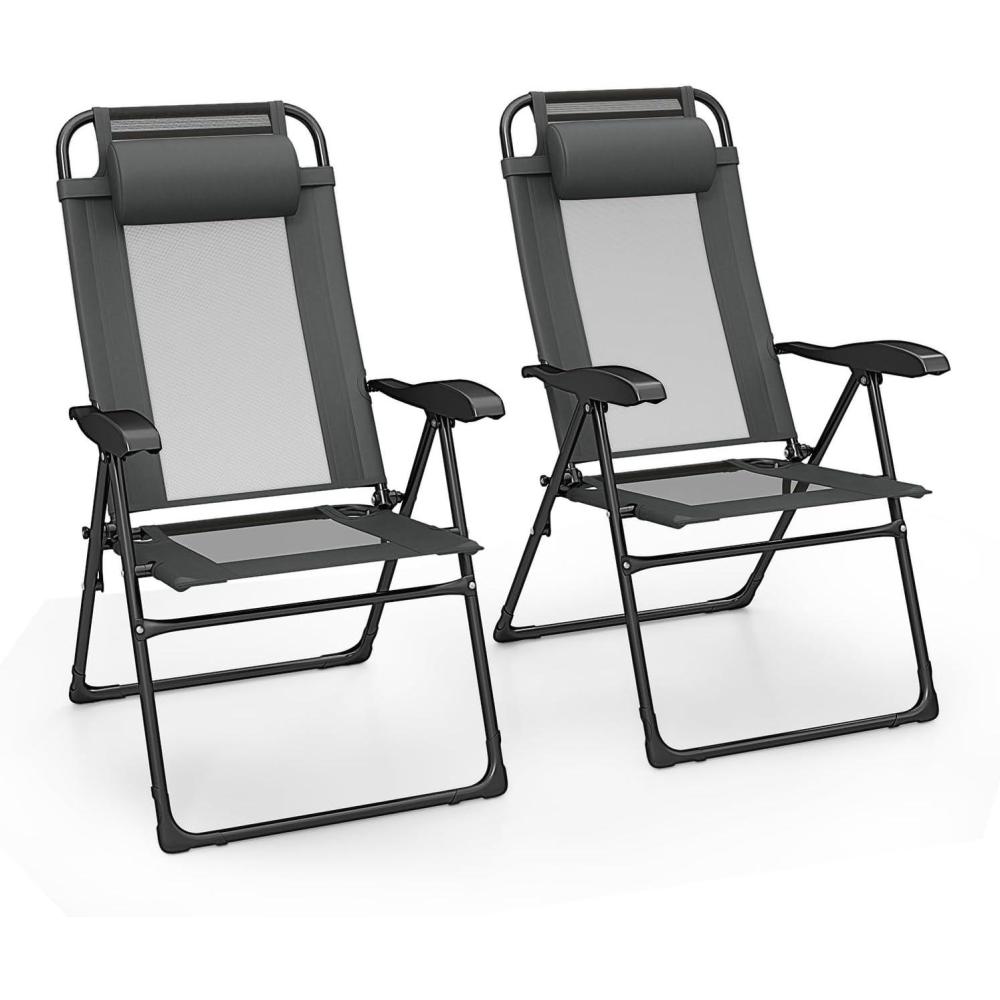 image:imageGiantex Set of 4 Patio Dining Chairs Folding Lounge Chairs with 7 Level Adjustable Backrest 300 Lbs Capacity Outdoor Portable Chairs with Metal FrameDark Gray