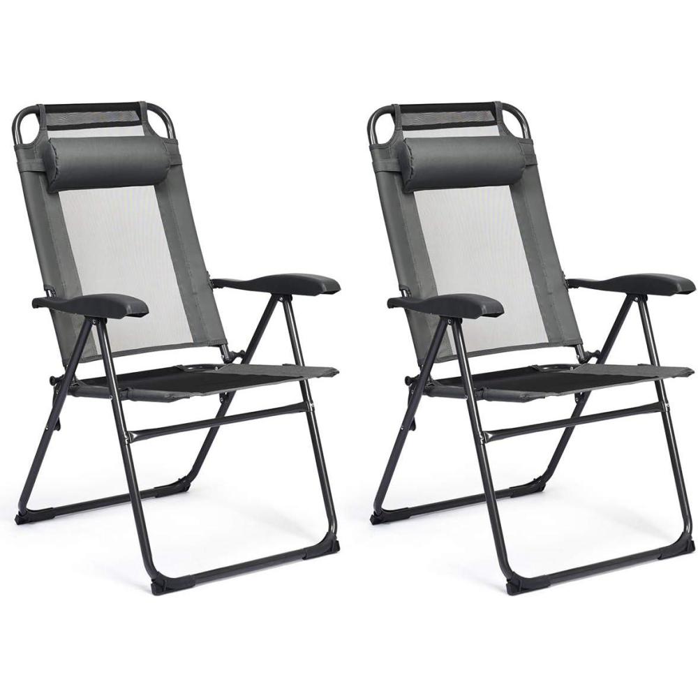 image:imageGiantex Set of 4 Patio Dining Chairs Folding Lounge Chairs with 7 Level Adjustable Backrest 300 Lbs Capacity Outdoor Portable Chairs with Metal FrameGrey