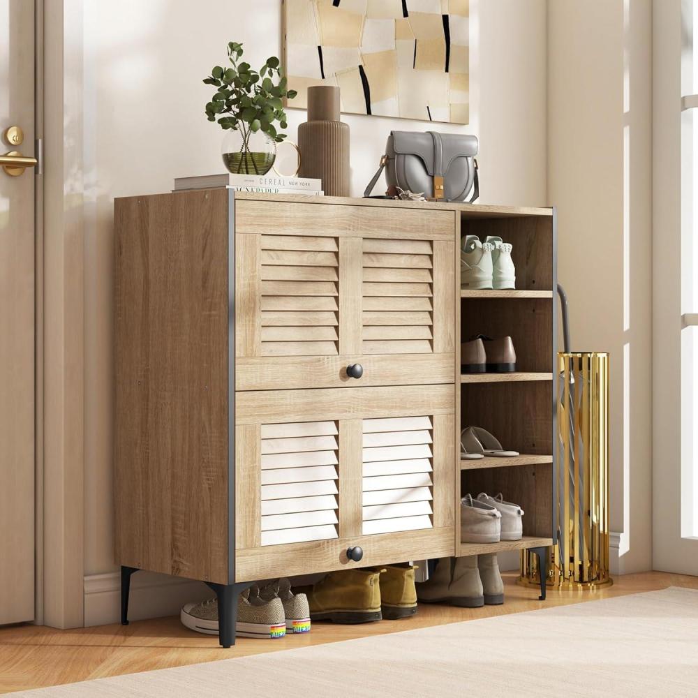 image:imageGiantex Shoe Cabinet with Flip amp Slide Doors Entry Way Shoe Rack Cabinet with Adjustable Cube Shelves Freestanding Wood Shoe Cabinet Storage for Entryway Closet Hallway Living Room Foyer OakLouvered Doors