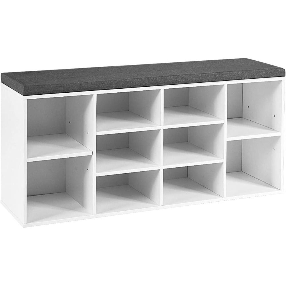 image:imageGiantex Shoe Storage Bench with Cushion Entryway Shoe Rack Bench Adjustable Shelves 10Cubbies Shoe Organizer Bench for Entryway Living Room Bedroom Hallway Closet Mudroom WhiteWhite