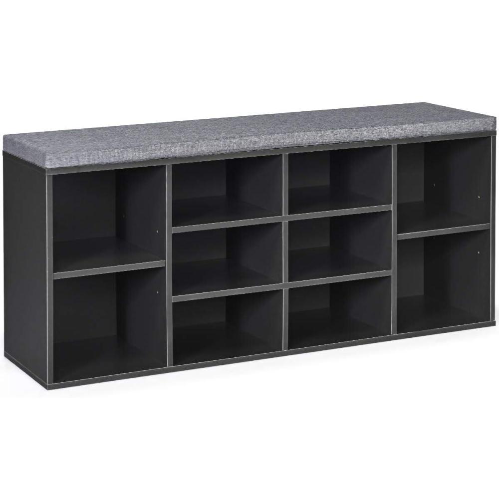 image:imageGiantex Shoe Storage Bench with Cushion Entryway Shoe Rack Bench Adjustable Shelves 10Cubbies Shoe Organizer Bench for Entryway Living Room Bedroom Hallway Closet Mudroom WhiteGrey