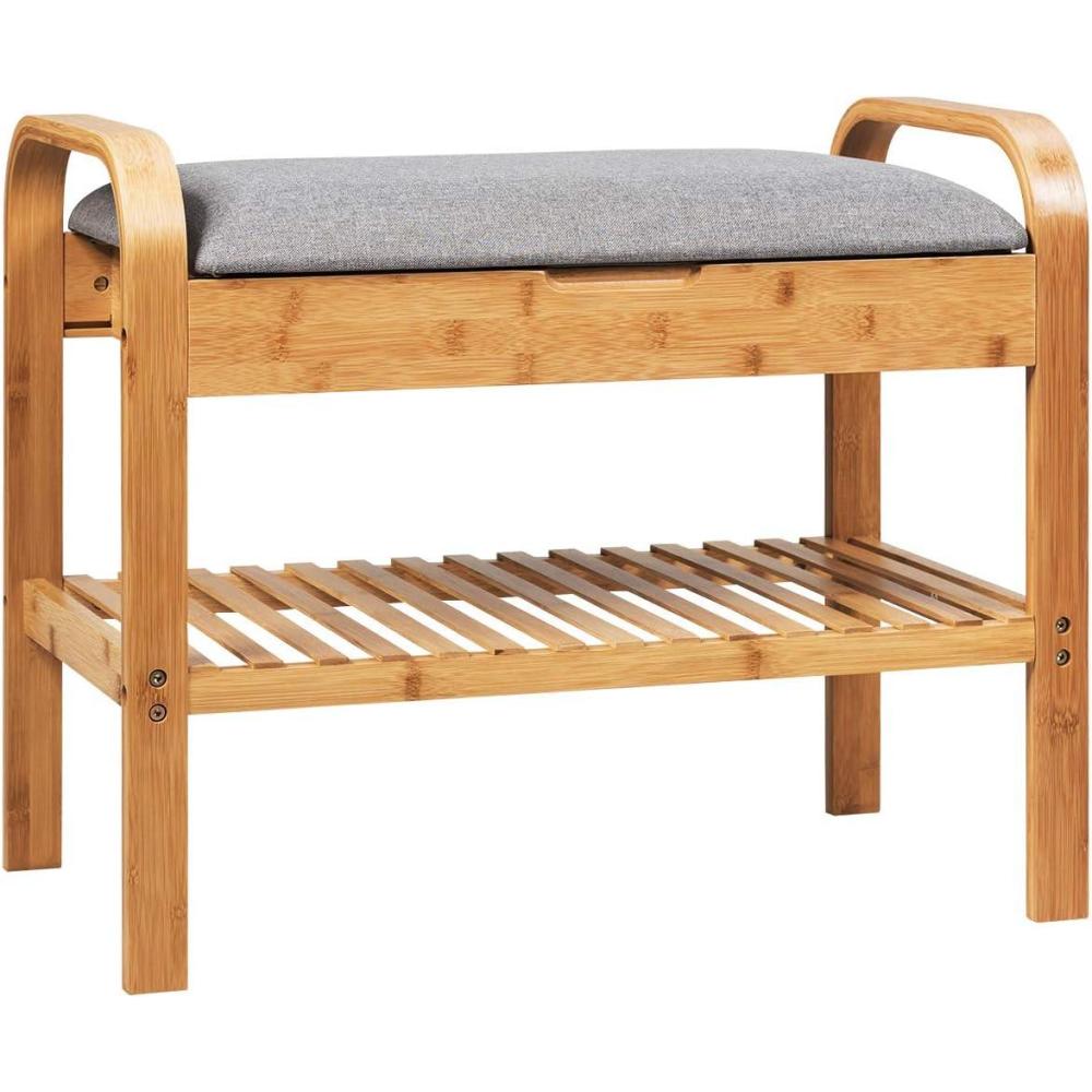 image:imageGiantex Small Entryway Bench with Storage 2Tier Bamboo Shoe Rack Bench with Flip Top Storage Space and Padded Cushion Shoe Organizer for Entryway Living Room Hallway BedroomNatural