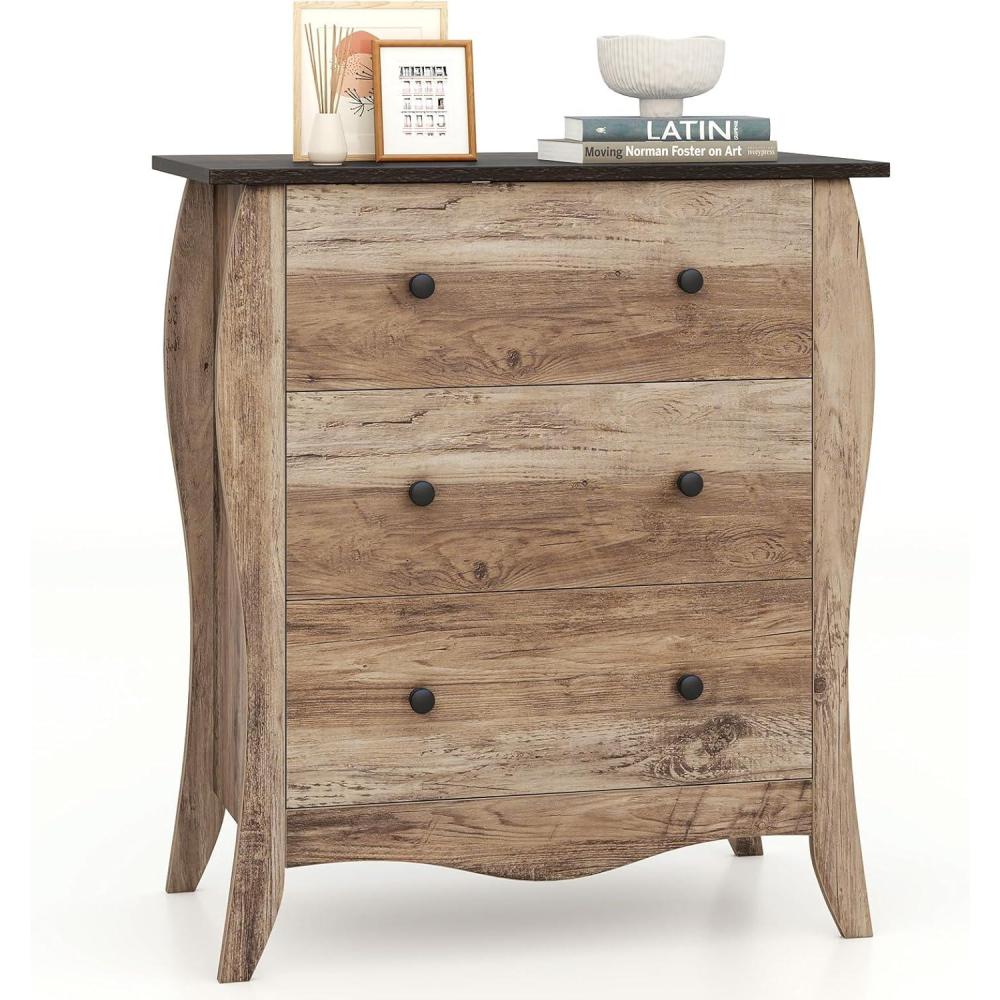 image:imageGiantex Storage Cabinet with Foldable amp Detachable Fabric Drawers AntiTipping Kit 265 x 15 x 30 Farmhouse Floor Cabinet 3 Drawer Storage Organizer for Living Room Entryway Brown
