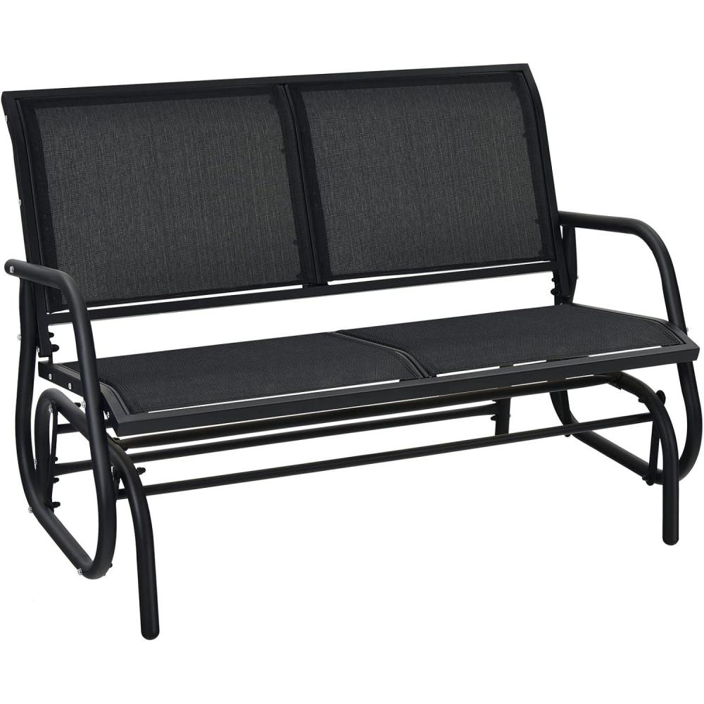 image:imageGiantex Swing Glider Chair 48 Inch with Spacious Space 2 People Lounge Cozy Patio Bench Outdoor amp Indoor for Patio Backyard Poolside Lawn Steel Rocking Garden Loveseat BrownBlack