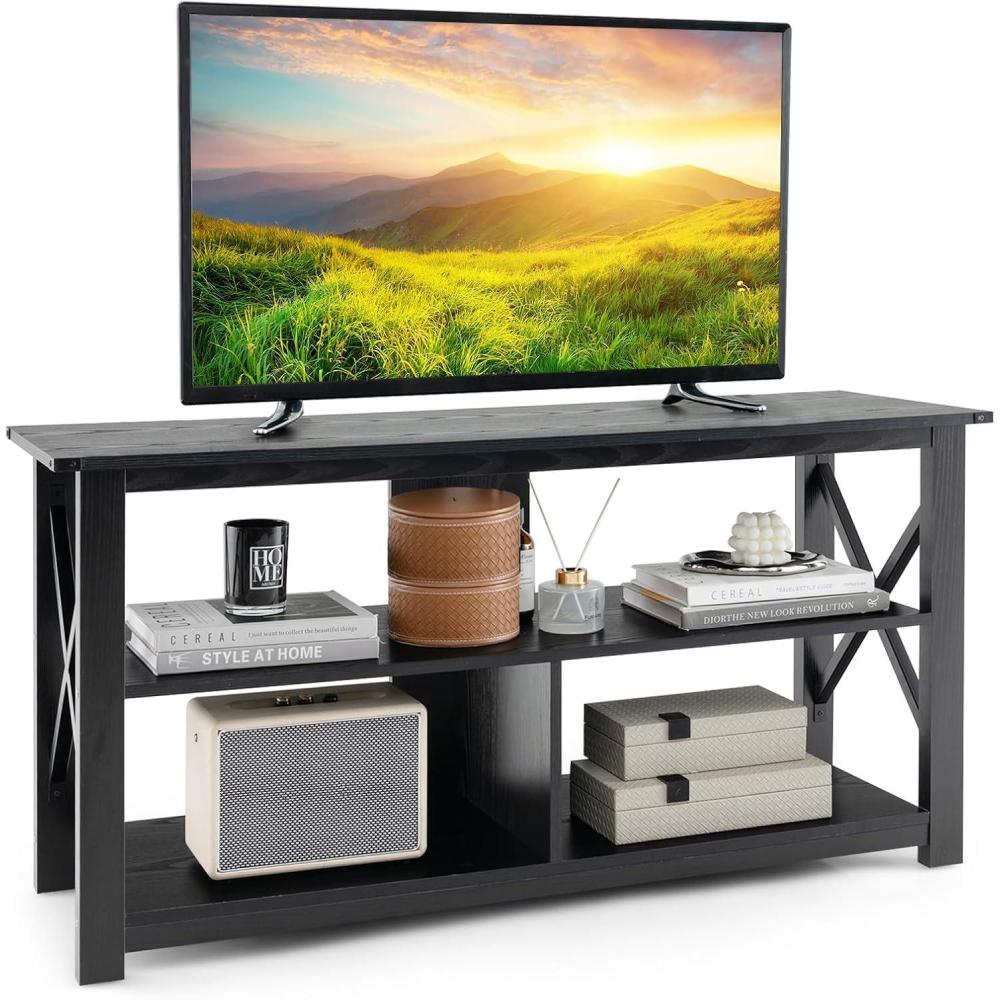 image:imageGiantex TV Stand for Bedroom TV Cabinet for TV Up to 55 Entertainment Center with Storage Shelf amp Cable Hole XShaped Metal Frame TV Console Table for Living Room WhiteBlack