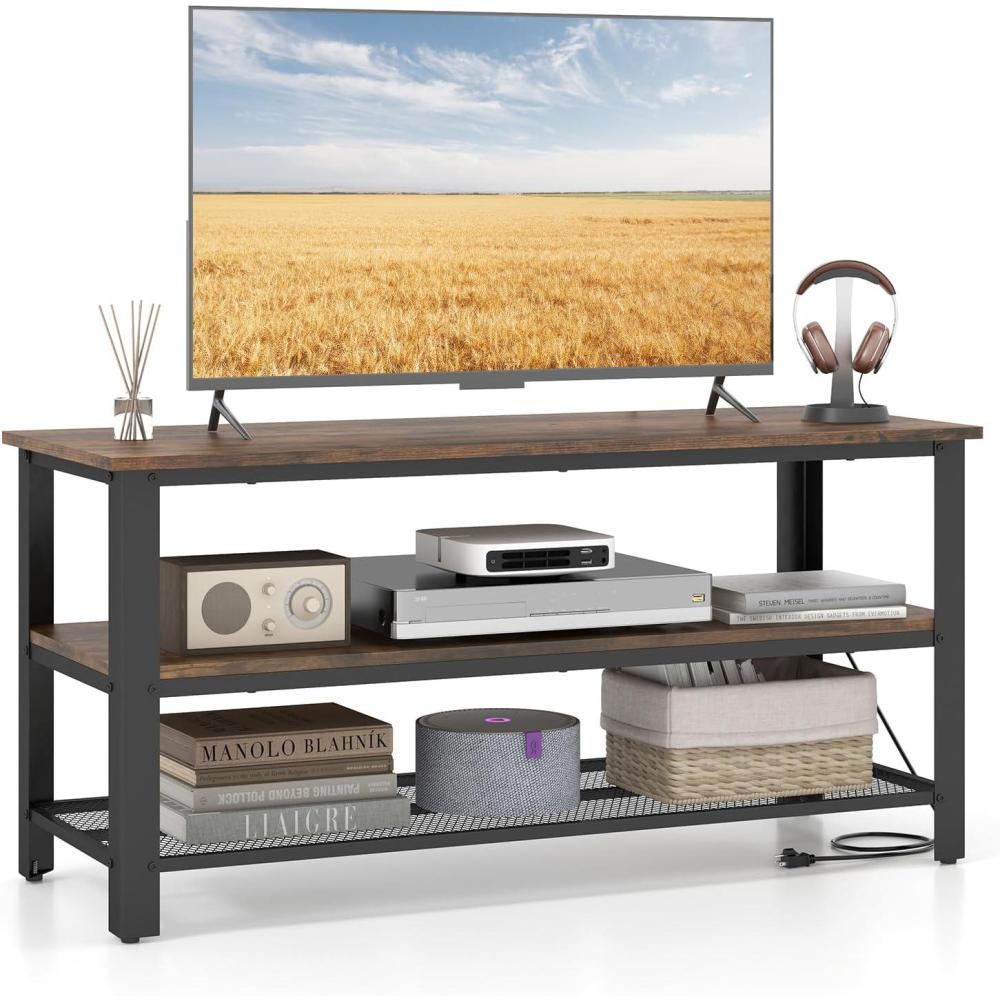 image:imageGiantex TV Stand for TV up to 50 Inches 435 Wood Industrial TV Cabinet with 3Tier Storage Shelves Adjustable Feet Entertainment Center TV Console Table for Living Room Bedroom Rustic Brown