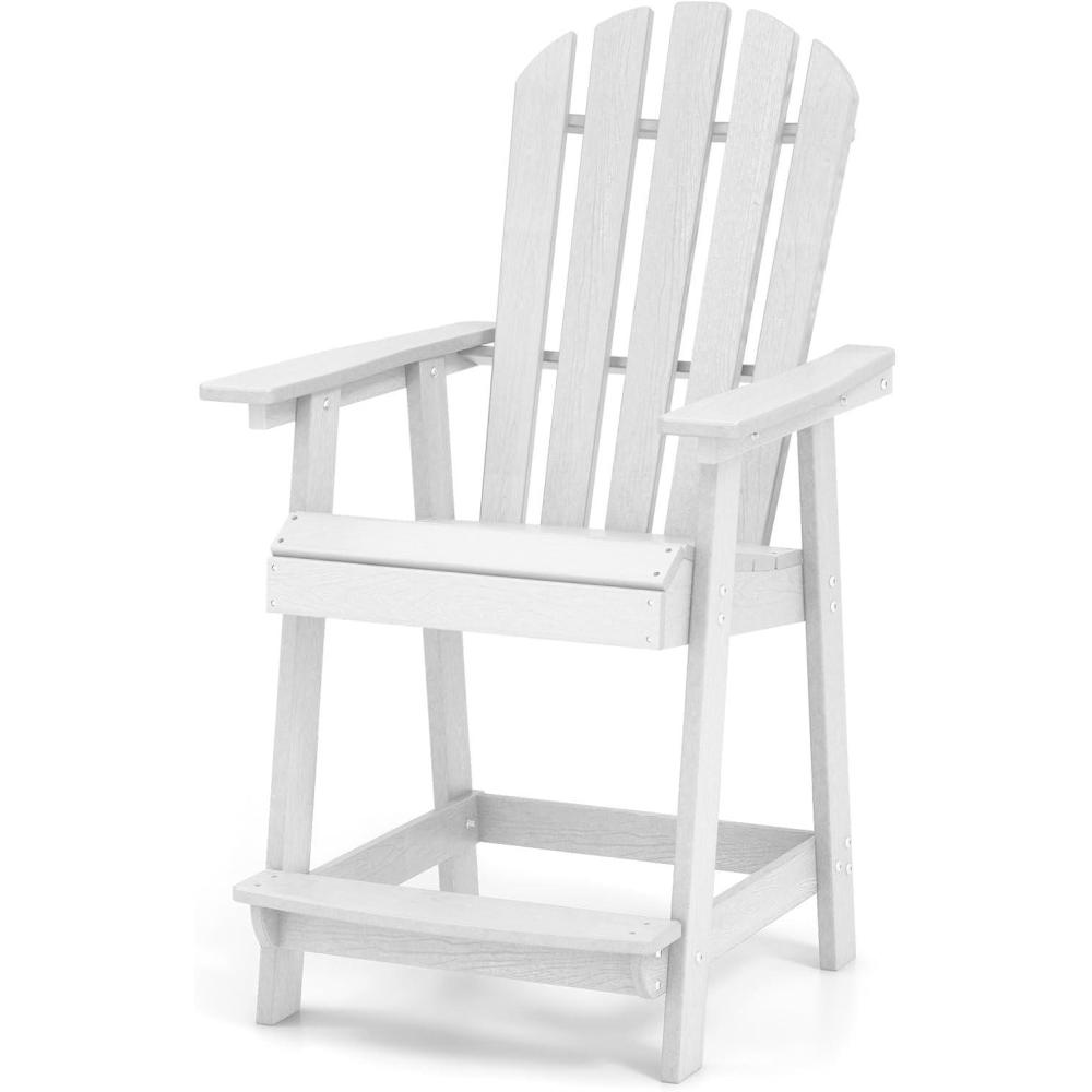 image:imageGiantex Tall Adirondack Chair HDPE Outdoor Bar Stools with Armrests 45 Wide Footrest Patio Adirondack Barstools AllWeather Balcony Chairs for Poolside Garden Backyard 1 WhiteWhite