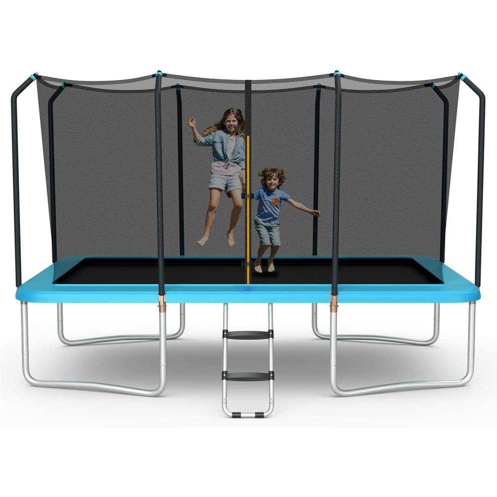 image:imageGiantex Trampoline 8 FT x 14 FT ASTM Certified Rectangular Trampoline with Enclosure Ladder DoubleSide Galvanized Steel Frame Max Load 440 Lbs Outdoor Recreational Trampolines for Kids AdultsBlue