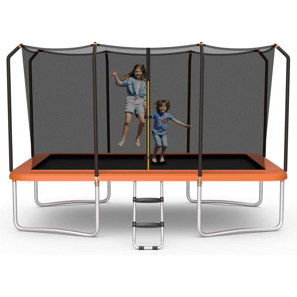 image:imageGiantex Trampoline 8 FT x 14 FT ASTM Certified Rectangular Trampoline with Enclosure Ladder DoubleSide Galvanized Steel Frame Max Load 440 Lbs Outdoor Recreational Trampolines for Kids AdultsOrange