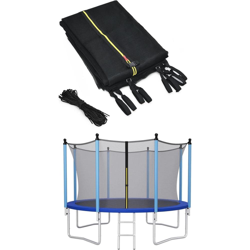image:imageGiantex Trampoline Safety Net wAdjustable Straps 8 10 12 14 15 16Ft WeatherResistant Replacement Enclosure Net with DoubleHeaded Zipper Protection Buckle Poles Not Included12FT 8 Poles