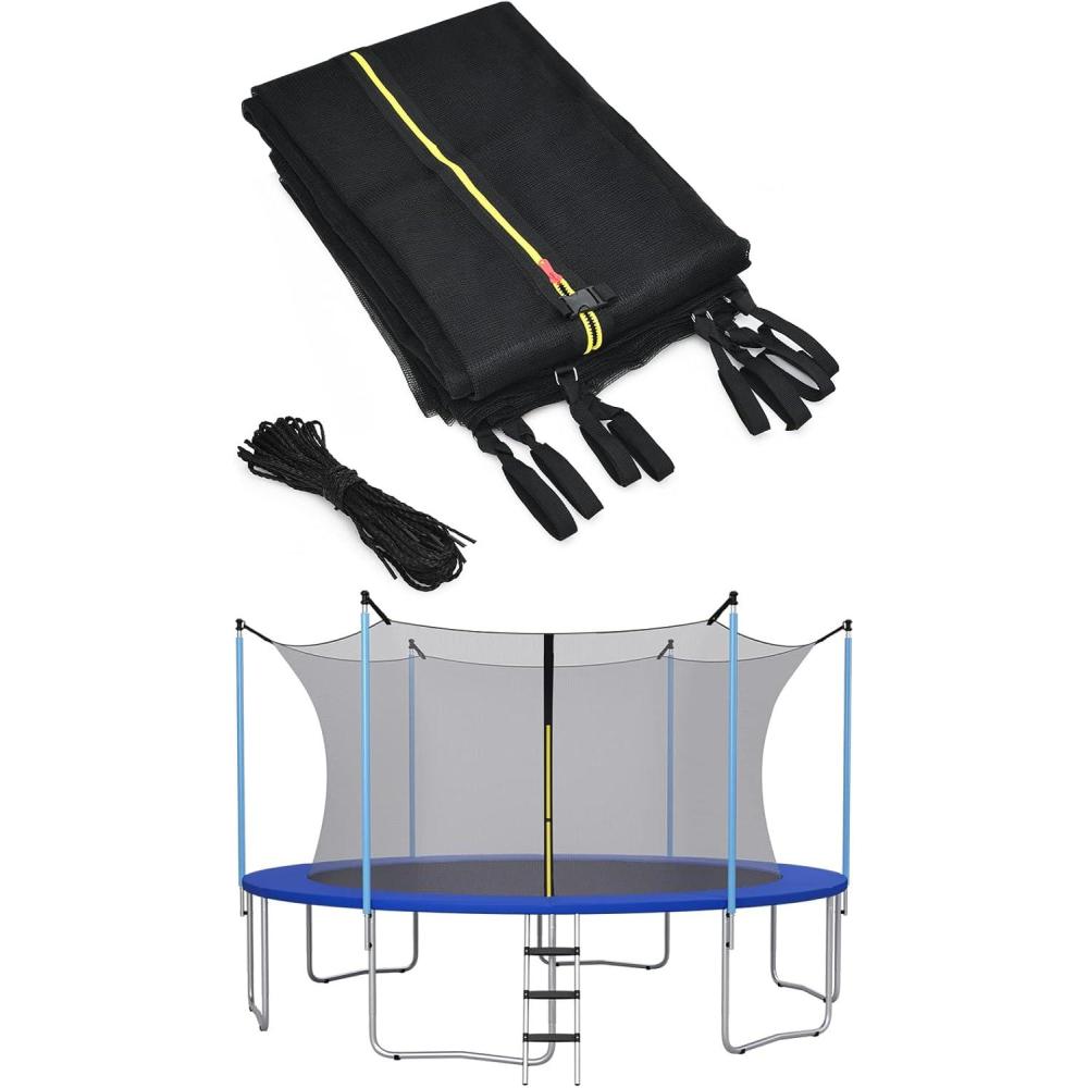 image:imageGiantex Trampoline Safety Net wAdjustable Straps 8 10 12 14 15 16Ft WeatherResistant Replacement Enclosure Net with DoubleHeaded Zipper Protection Buckle Poles Not Included10FT 6 Poles