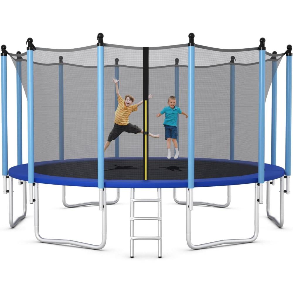 image:imageGiantex Trampoline for Kids Adults ASTM Approved 8 10 12 14 15 16Ft Big Trampoline with Ladder Thickness Steel Pipes WearResistant All Weather Outdoor Large Recreational Trampoline with Net16Ft 6 Legs