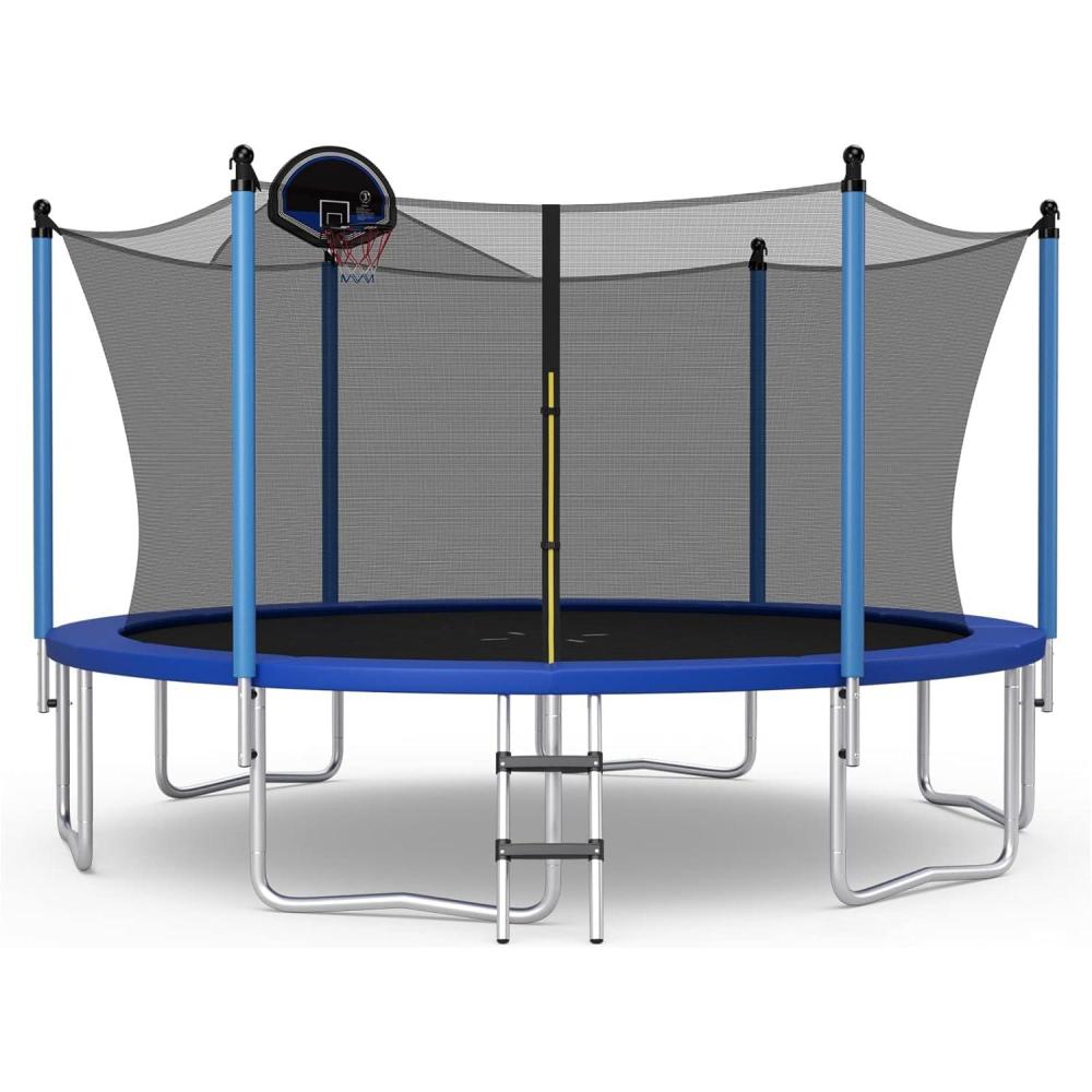 image:imageGiantex Trampoline with Basketball Hoop 12 14 15 16 Ft Trampoline for Kids and Adults with Ladder ASTM Approved Outdoor Large Recreational Trampoline with Net for Backyards Park14 Ft Inside Pad