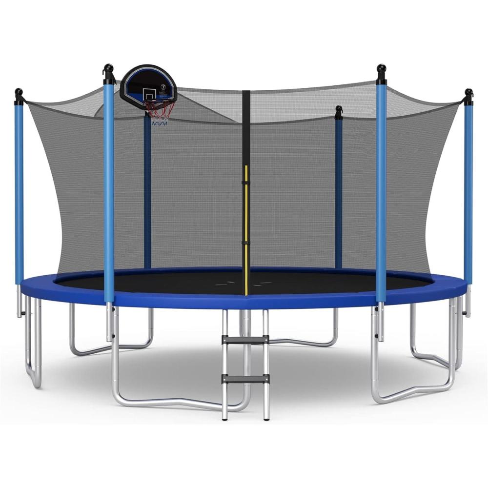 image:imageGiantex Trampoline with Basketball Hoop 12 14 15 16 Ft Trampoline for Kids and Adults with Ladder ASTM Approved Outdoor Large Recreational Trampoline with Net for Backyards Park12 Ft Inside Pad