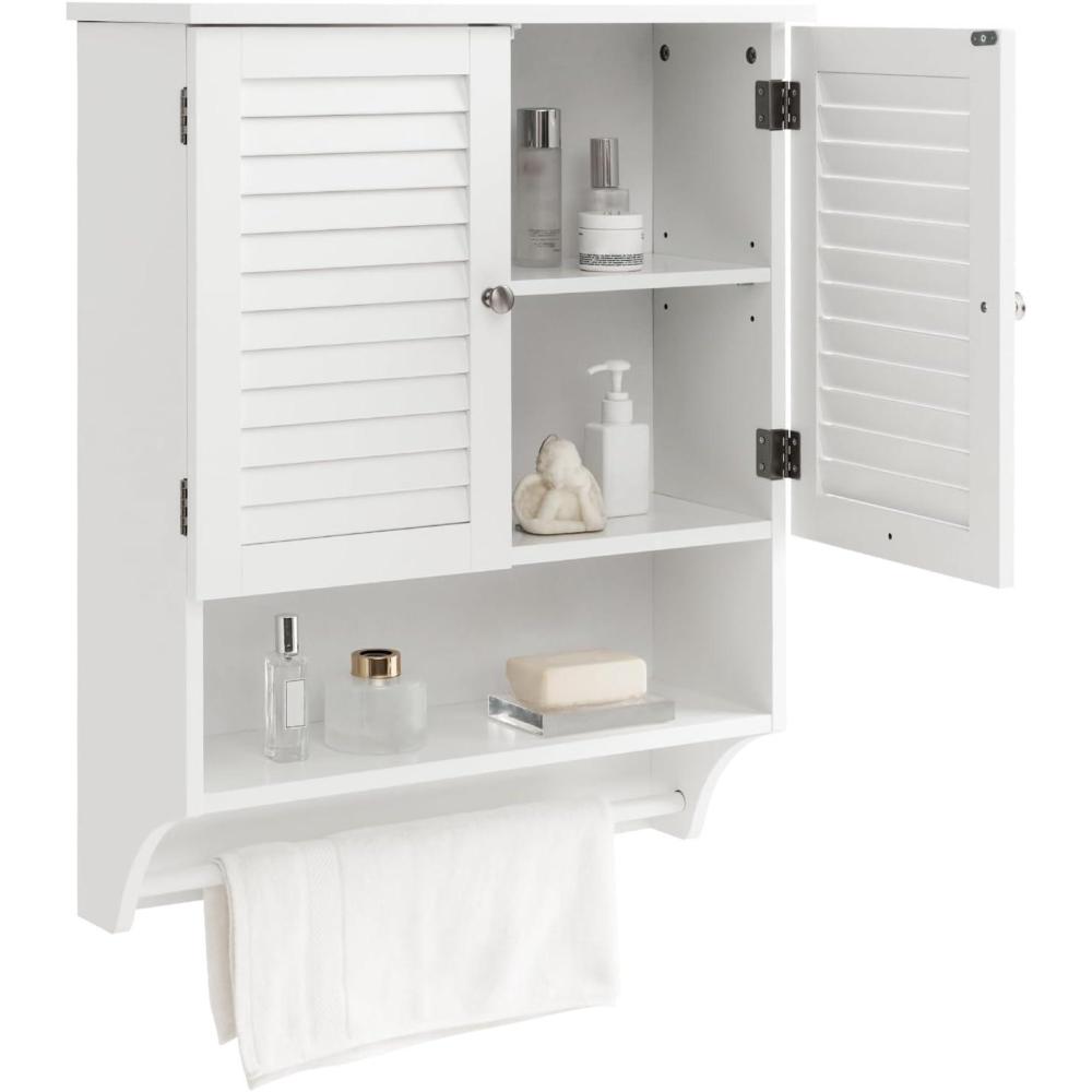 image:imageGiantex Wall Mounted Bathroom Cabinet with 2 Louvered Doors 3Position Adjustable Shelf Towel Bar Over The Toilet Space Saver Above Toilet Hanging Medicine Cabinet EspressoWhite
