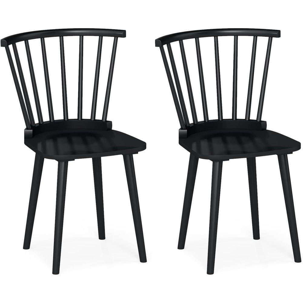 image:imageGiantex Windsor Dining Chairs Set of 2 Black Wooden Kitchen Chair American Country Dining Chairs wRubber Wood Frame amp High Spindle Back Farmhouse Armless Side Chair for Home Living Room
