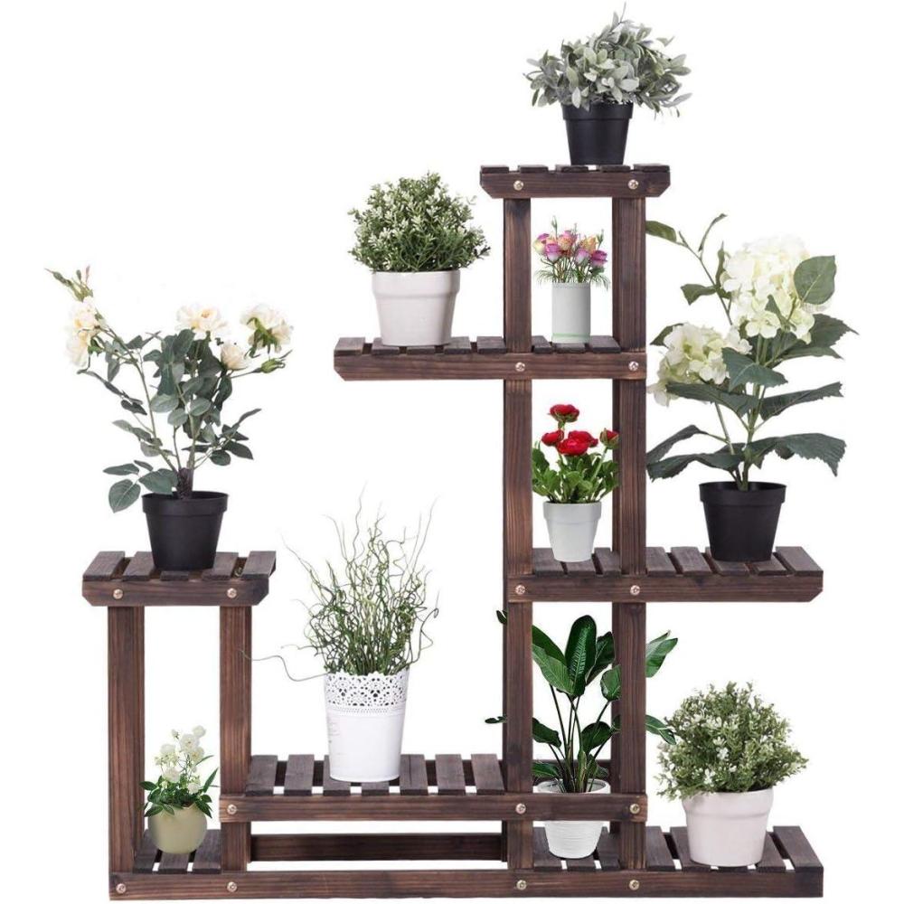 image:imageGiantex Wood Plant Stand Rack 5 Tier 6 Potted Multiple Plant Stand Flower Pots Holder Display Shelf Rack Planter Indoor Outdoor for Garden Corner Balcony Patio Living Room40 x 10 x 38 inches