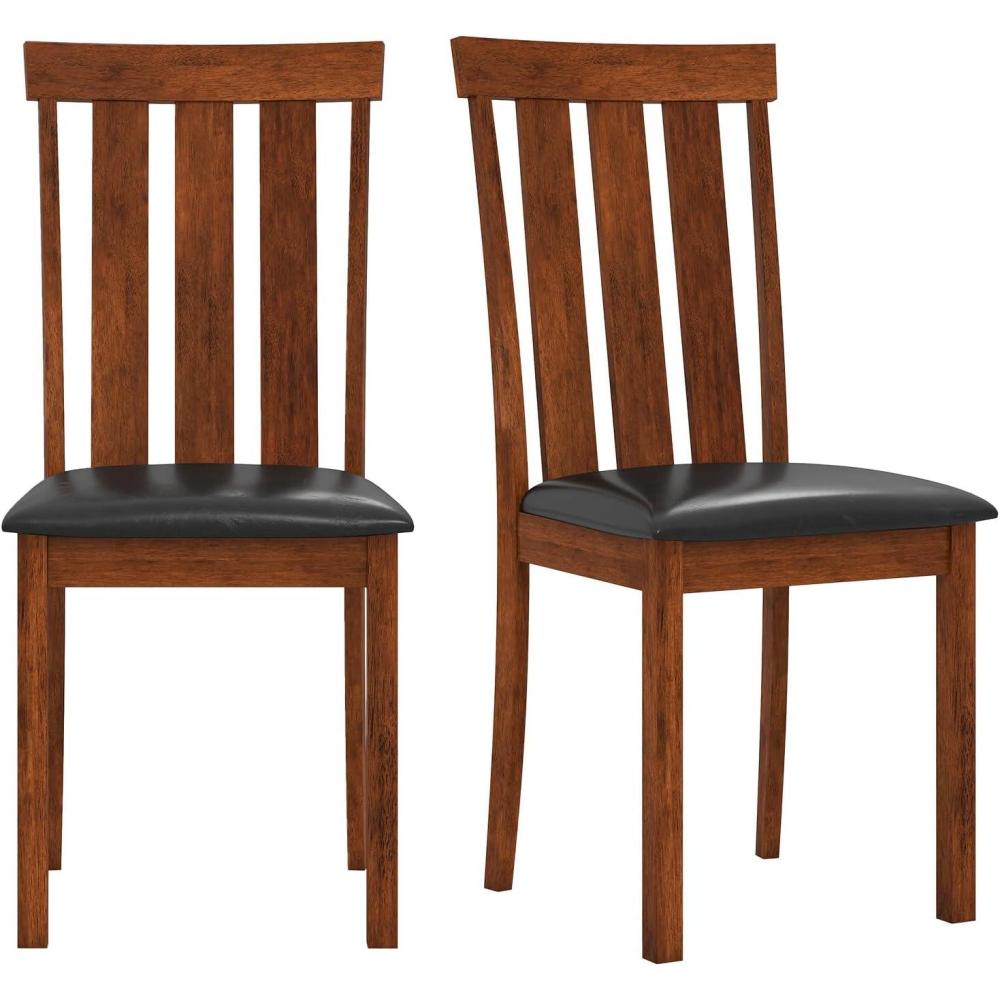 image:imageGiantex Wooden Dining Chairs Set of 2 PU Leather Upholstered Kitchen Chair with Rubber Wood Frame High Slat Back amp Padded Seat Rustic Farmhouse Diner Side Chairs for Living Dining Room