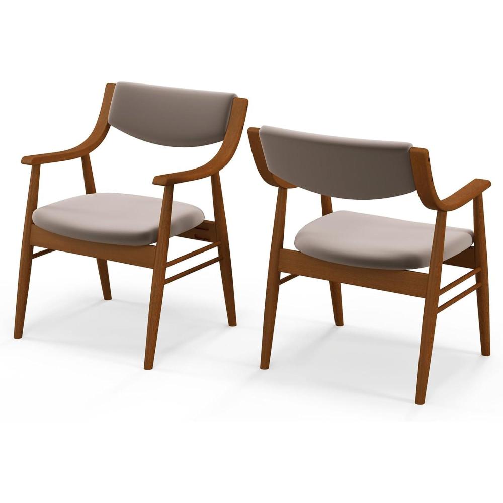 image:imageGiantex Wooden Dining Chairs Set of 2 PU Leather Upholstered Kitchen Chairs wPadded Seat amp Back Rubber Wood Frame Comfy Modern Armchairs MidCentury Side Chairs for Home Living RoomWalnutbrown