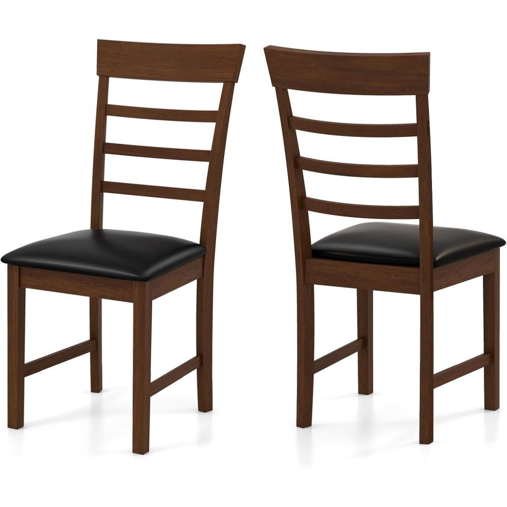 image:imageGiantex Wooden Dining Chairs Set of 2 PU Leather Upholstered Kitchen Chairs wRubber Wood Frame High Curved Back MidCentury Modern Accent Armless Side Chairs for Dining Room Restaurant