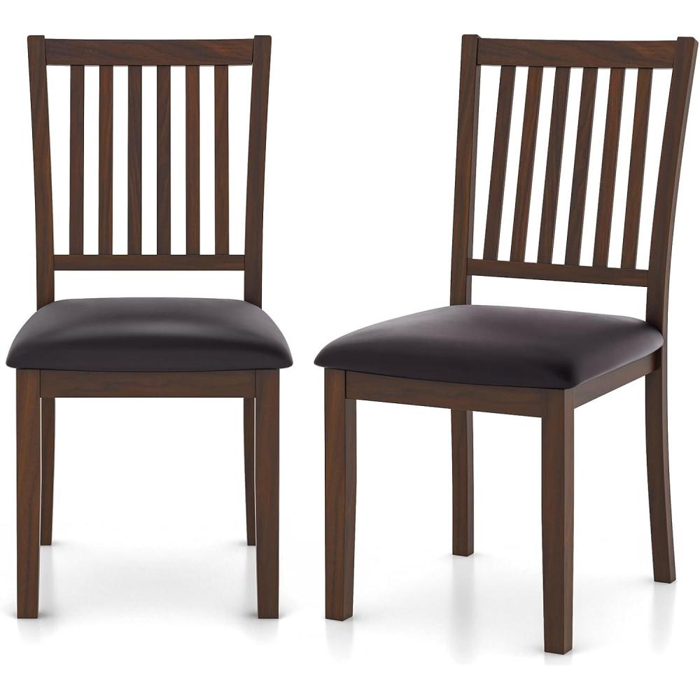 image:imageGiantex Wooden Dining Chairs Set of 2 Upholstered Kitchen Chairs wSlat Back WearResistant PVC Leather Rubber Wood Legs Farmhouse Dining Side Chairs for Dining Room Living Room Espresso1