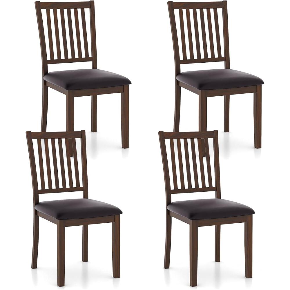 image:imageGiantex Wooden Dining Chairs Set of 2 Upholstered Kitchen Chairs wSlat Back WearResistant PVC Leather Rubber Wood Legs Farmhouse Dining Side Chairs for Dining Room Living Room Espresso2