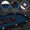 Giantex 10 Players Poker Table with Cup Holder, Folding Casino Leisure Table with 4 USB Ports, Extra Lights, Easy to Assemble, Foldable Game Poker Tables for Texas, Card Games, Blue(Blue)