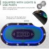 Giantex 10 Players Poker Table with Cup Holder, Folding Casino Leisure Table with 4 USB Ports, Extra Lights, Easy to Assemble, Foldable Game Poker Tables for Texas, Card Games, Blue(Green)