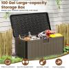 Giantex 100 Gallon Deck Box, Waterproof Resin Box with Lockable Lid, 440Lbs Outdoor HDPE Storage Container Bench for Patio Furniture Cushions, Pool Tools & Garden Accessories (Grey)(Black+Brown)