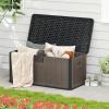 Giantex 100 Gallon Deck Box, Waterproof Resin Box with Lockable Lid, 440Lbs Outdoor HDPE Storage Container Bench for Patio Furniture Cushions, Pool Tools & Garden Accessories (Grey)(Black+Brown)