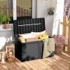 Giantex 100 Gallon Resin Outdoor Storage Box, Waterproof Deck Box w/Lockable Lid & Wheels, Rattan Storage Container Bench for Patio Cushions, Pool Accessories, Gardening Tools, 440 lbs (Grey)(Black)